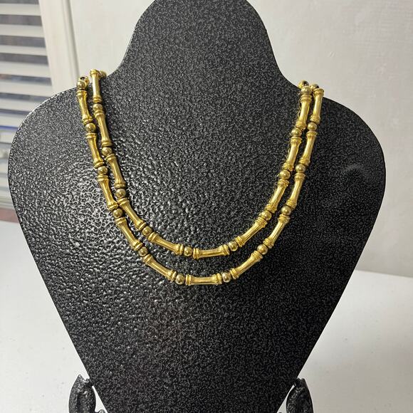 Vintage Gold tone Necklace 16" Bamboo & Ball Detail 50's Glam - Picture 1 of 3